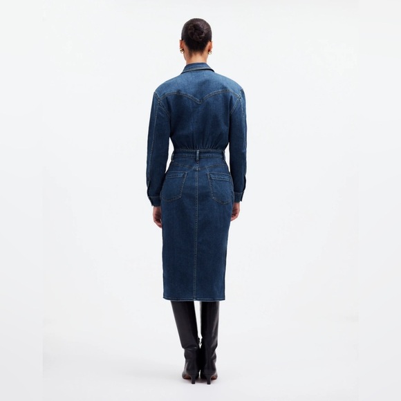 Madewell Denim Western Midi Shirtdress in Laselle Wash , sz 12 - Picture 4 of 11